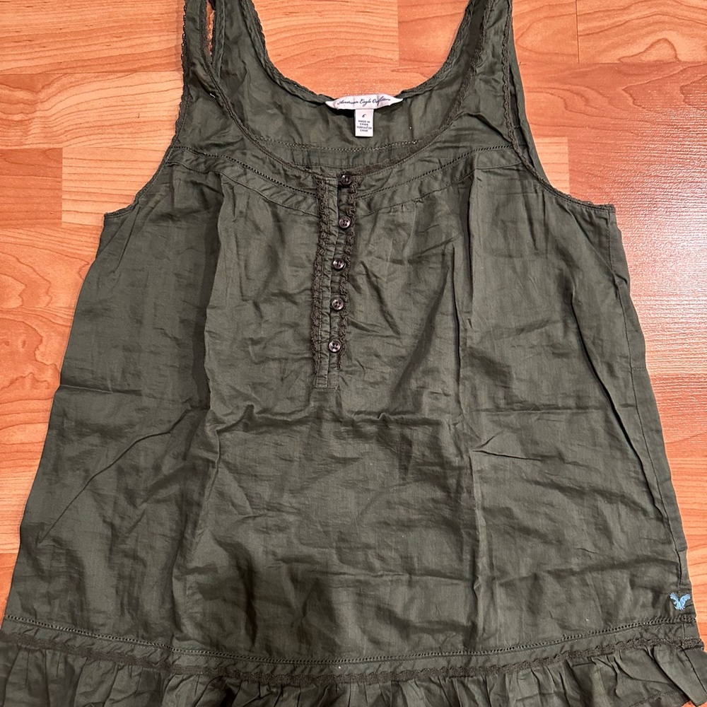 American Eagle Outfitters Green Ruffled Buttoned Tank